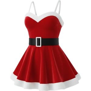 Avidlove Christmas Santa Babydoll Red Velvet Mini Dress Small
